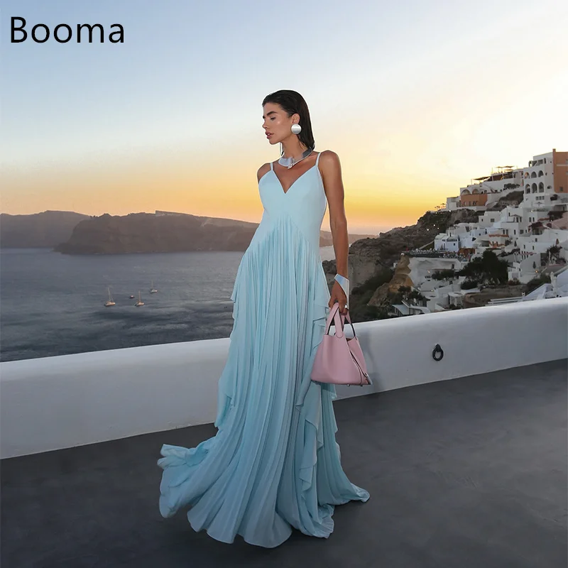 

Booma A-Line Blue Spaghetti Strap Elegant Evening Dresses Pleat Formal Dresses for Women Prom Gowns Custom Made 2025