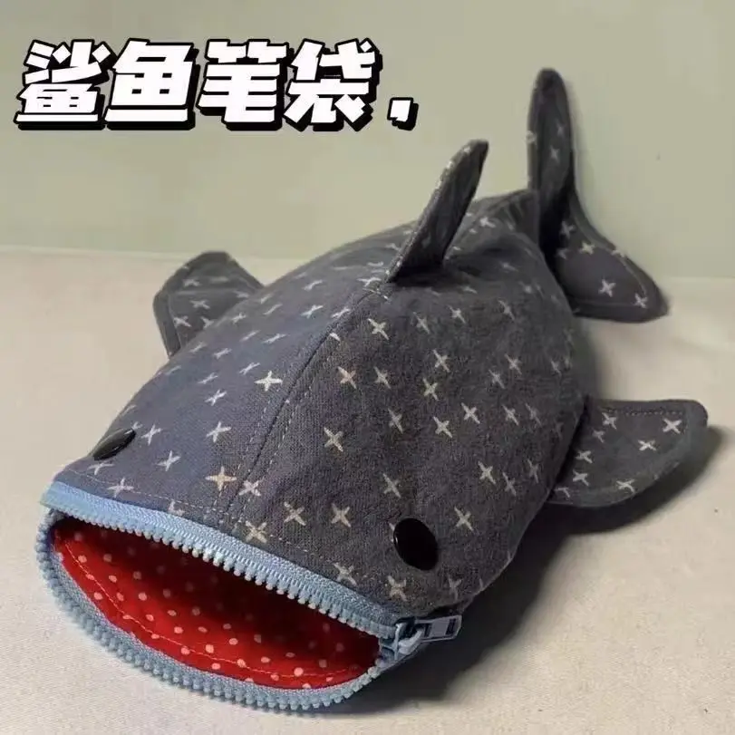 Cute big mouth shark pen bag, cute girl's heart, high appearance, large capacity, creative, niche student stationery storage bag