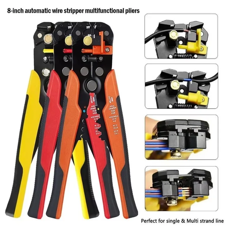 Non-SLIP CRIMPER เครื่องตัดสายเคเบิลอัตโนมัติ Wire Stripper Multifunctional Stripping เครื่องมือ CRIMPING คีม Terminal 0.2-6.0mm2 เครื่องมือ