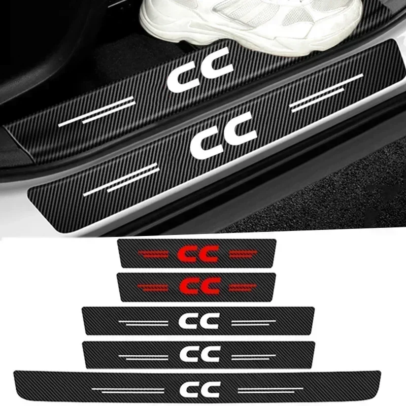 

Hub Caps Carbon Fiber Leather Trunk Bumper Strip For Volkswagen VW CC Logo Car Threshold Decor Decals, Welcome Pedal Protection