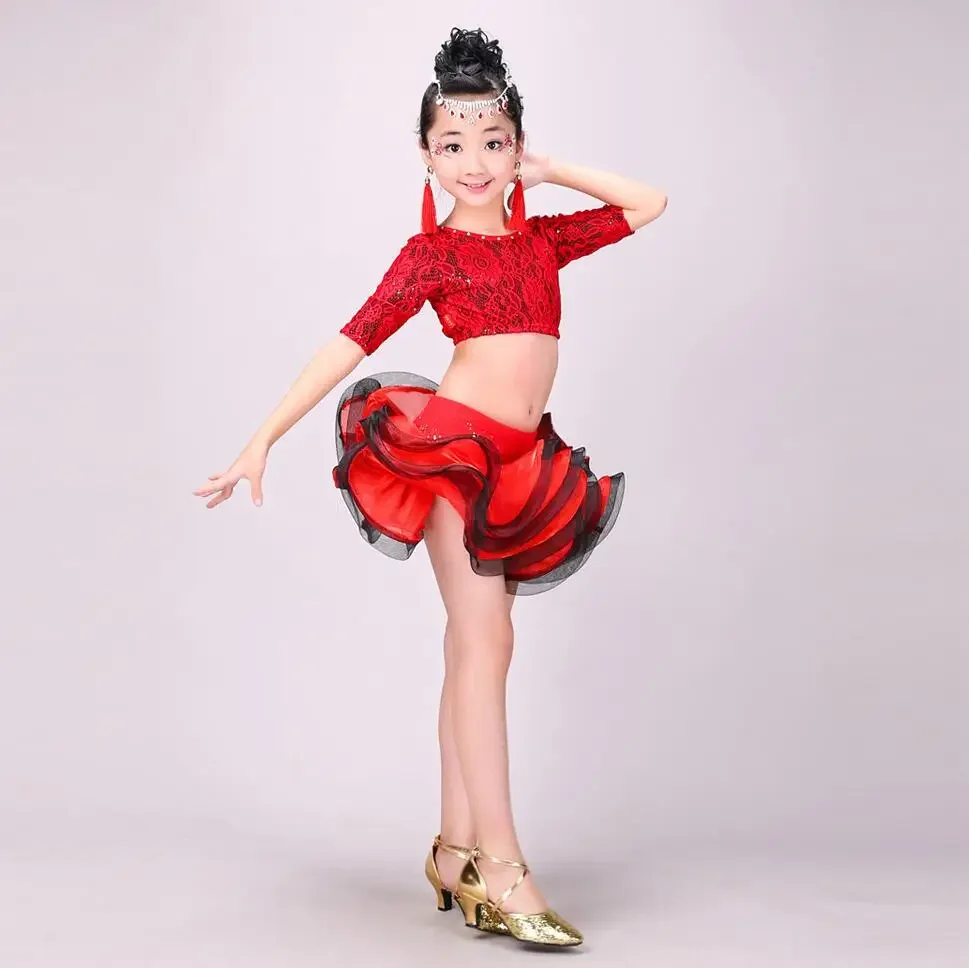 New Summer Latin Dance Dress for Girls Ballroom Tango Kids Modern Competition Stage Outfit Child Latin Dance Costume Dancewear