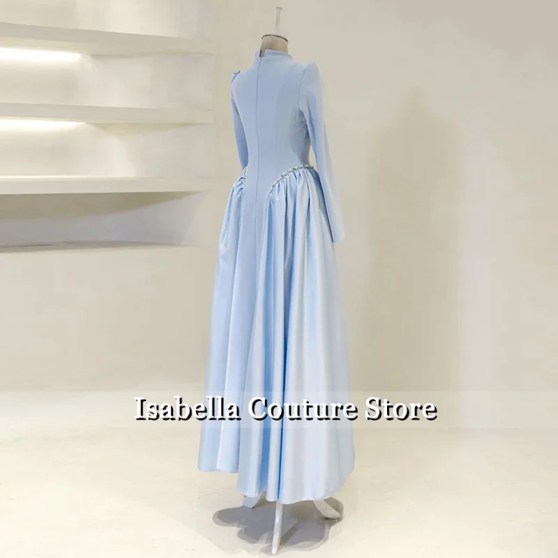 신상 이브닝 드레스 맞춤 제작 하이넥 긴팔 크리스탈 진주 A라인 정장 드레스 아라비아 프롬 가운