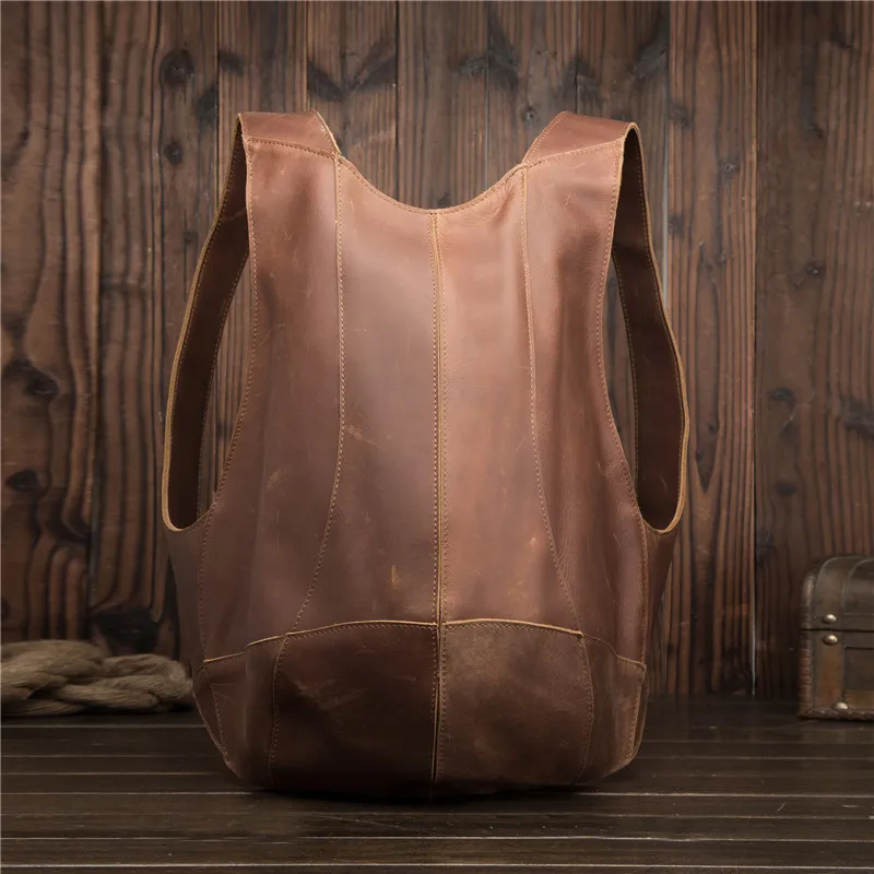 Stylish Vintage Men Backpack Genuine Leather Business Bag Pack for Boys Travel Bag Male Cowhide Anti Theft Large Hand Bags