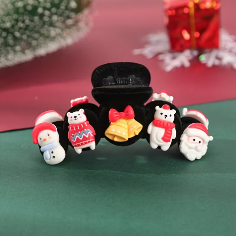  1 Large Christmas hairpin for ladies - Cute and sweet with a bow design, featuring mini plush balls Holiday hairpins with 