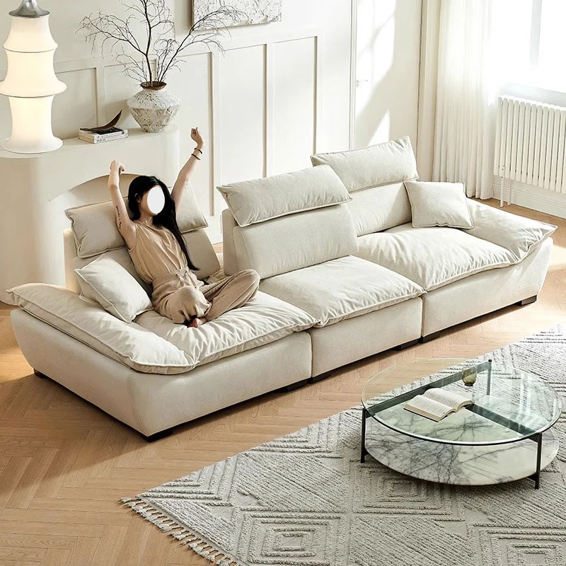 Modern designer home soft sofa cream backrest activity set popular wide seat three seat cloud sofa