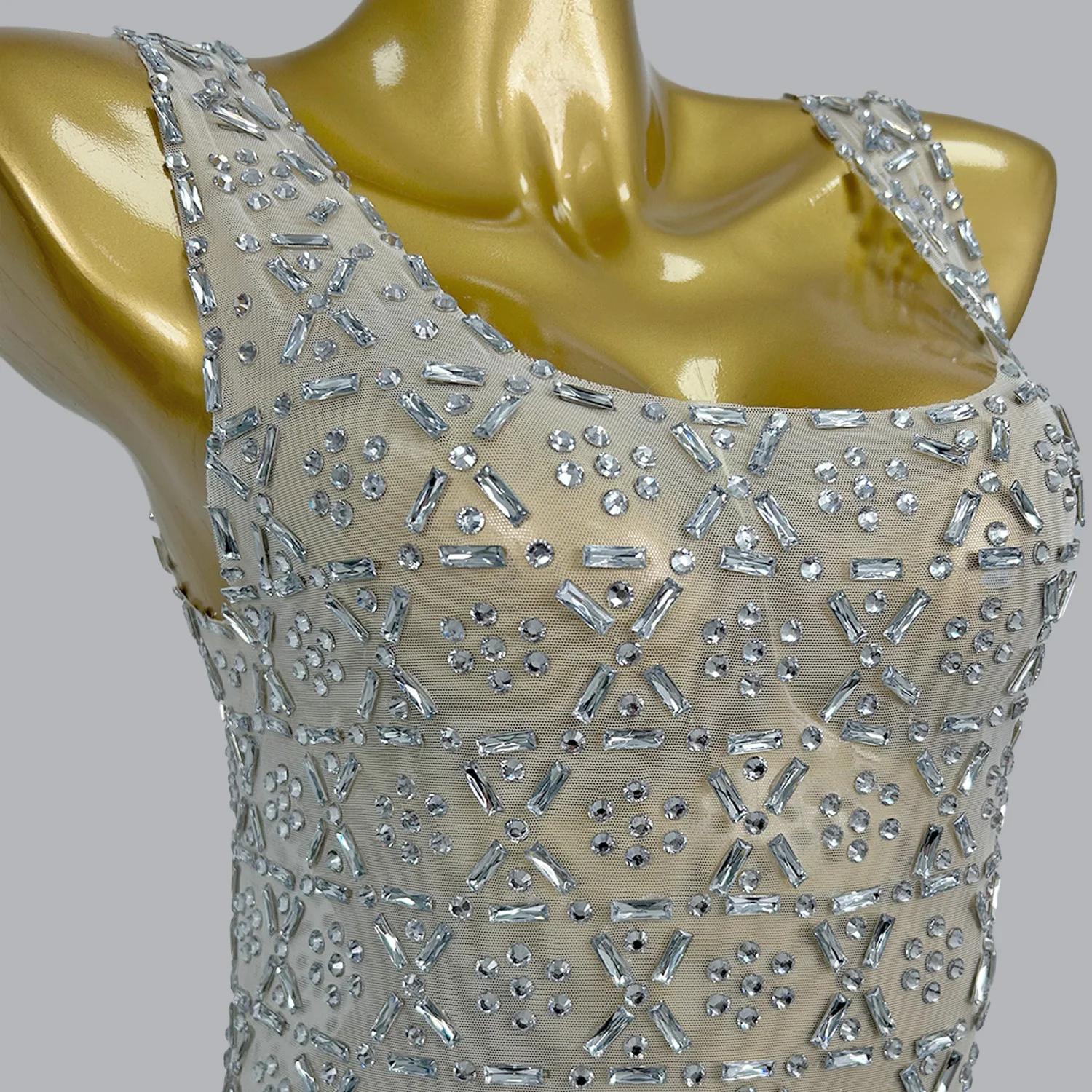 Robe longue élégante avec strass scintillants pour femmes, tenue de soirée de luxe, pour fête d'anniversaire, bal de mariage, Sexy, en maille transparente