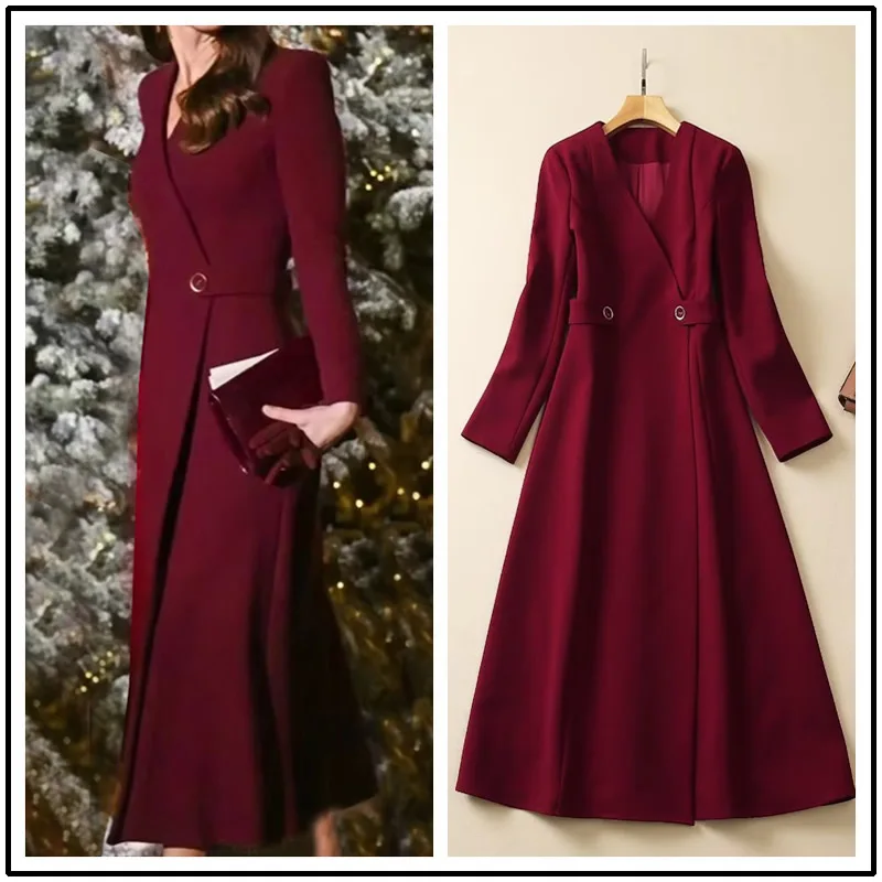 

Зимнее женское пальто с длинным рукавом и v-образным вырезом, офисное женское шерстяное теплое пальто