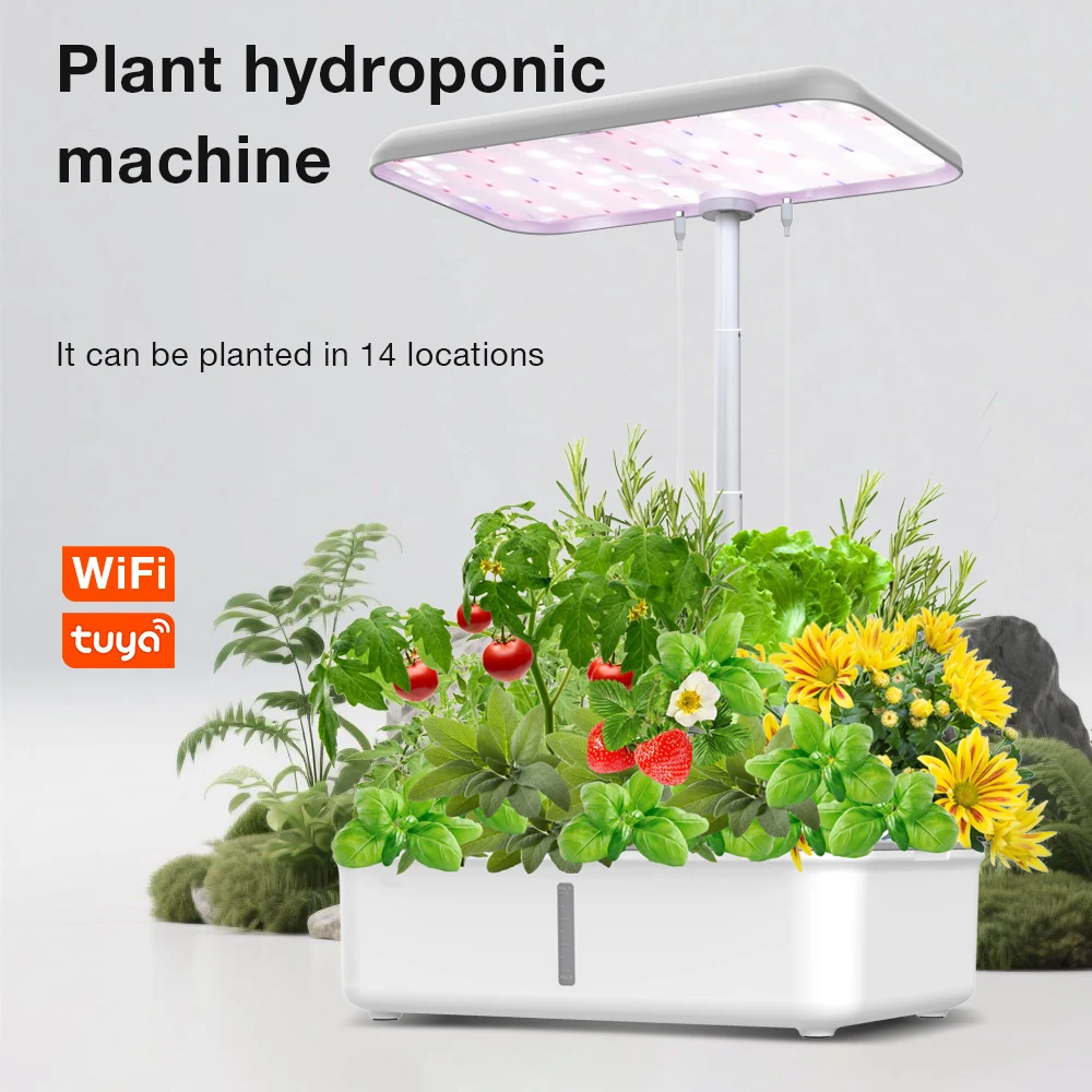 

Intelligent Hydroponics Growing System Bluetooth WiFi Hydroponic Box 14 Holes Garden Herb Planting Machine with LED Grow Light