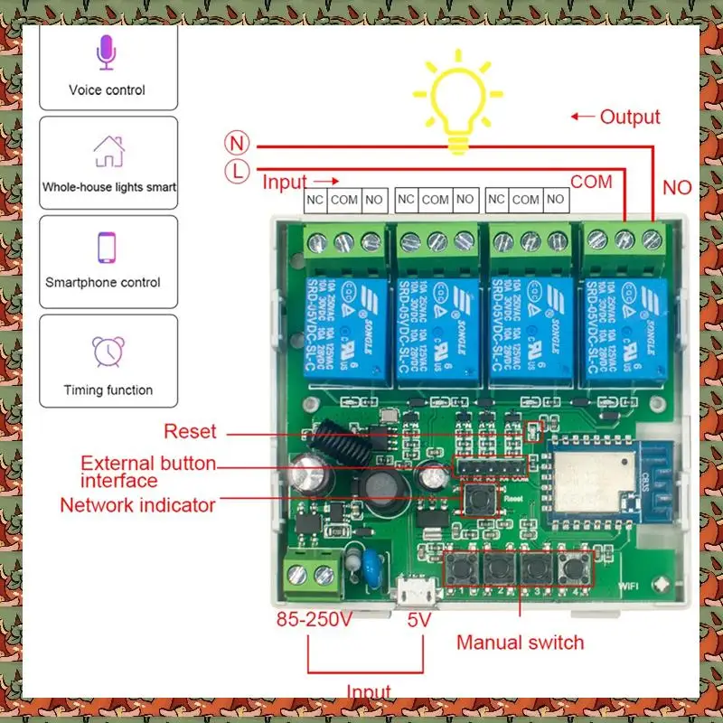 

ABLQ 1 шт. Tuya умный переключатель Wi-Fi модуль DIY таймер AC 85 В-250 В 4 канала RF белый для Alexa Google Home
