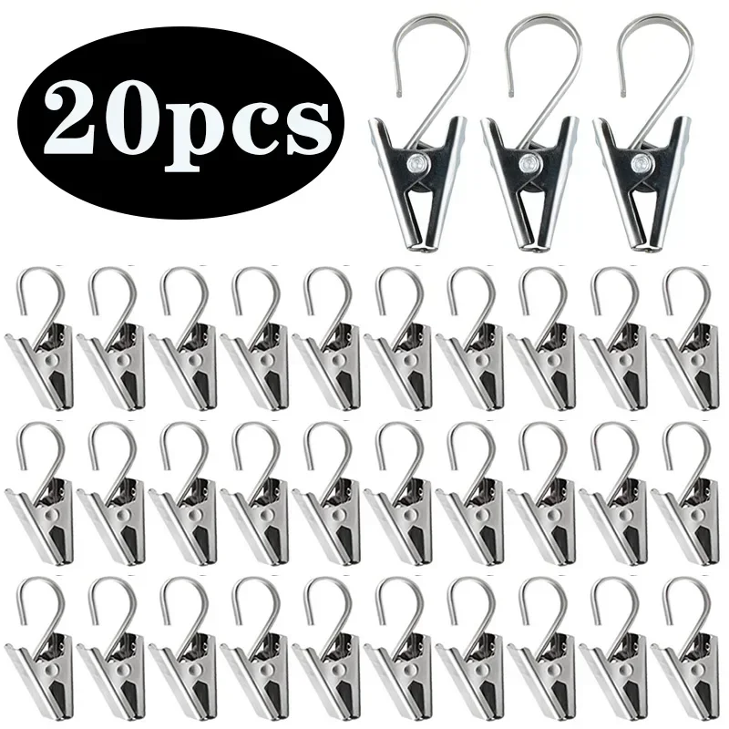 vvocci Durable Clips with Hook Sturdy and Stainless Steel 20pcs Curtain Window Curtain Hook Clips Home Curtain Decor Accessories