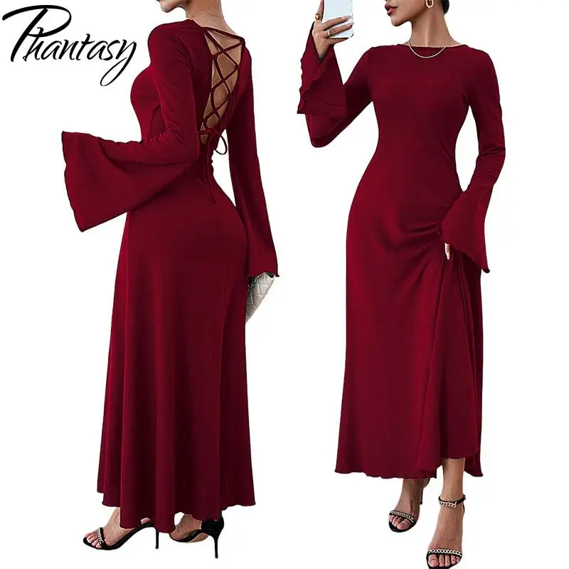 

Vintage Wedding Dress for Women Red Robe Long Sleeved Gown Solid Backless Dress Party Outfit Banquet Green Female Clothing