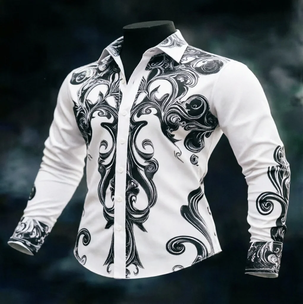 

Digital printed men's long sleeved lapel shirt, casual and comfortable, fashionable and trendy, street outdoor, soft fabric