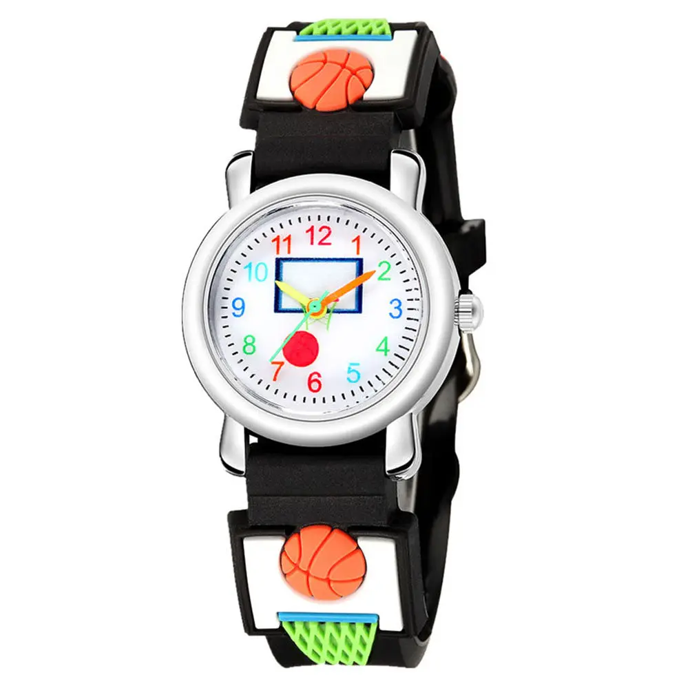 

1 шт. Детские часы с 3D-мультяшным дизайном в виде баскетбольного мяча, милый дизайн, удобные кварцевые наручные часы для мальчиков и девочек, подарок на день рождения, детские часы