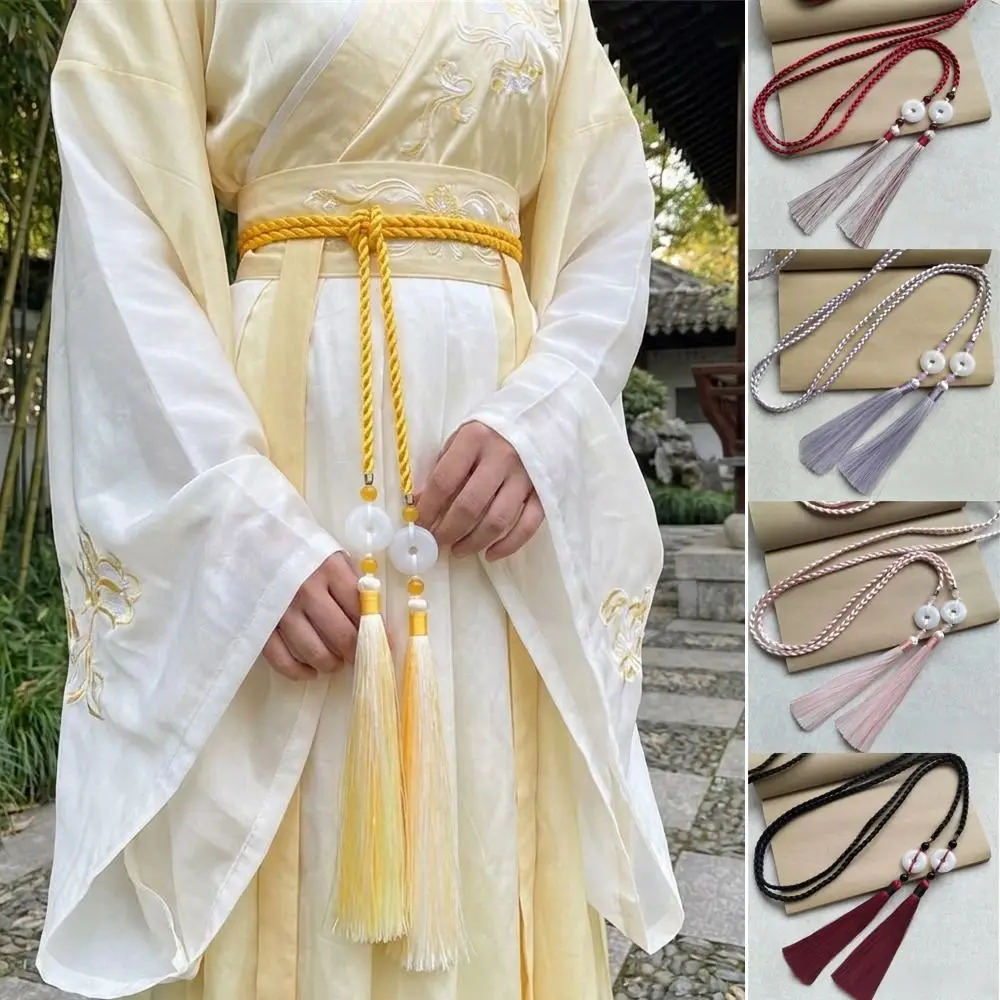 Retro Handwoven Hanfu Waist Tie Belt Chinese Style Traditional Tassel Waist Cord Waist Cincher for Men Women