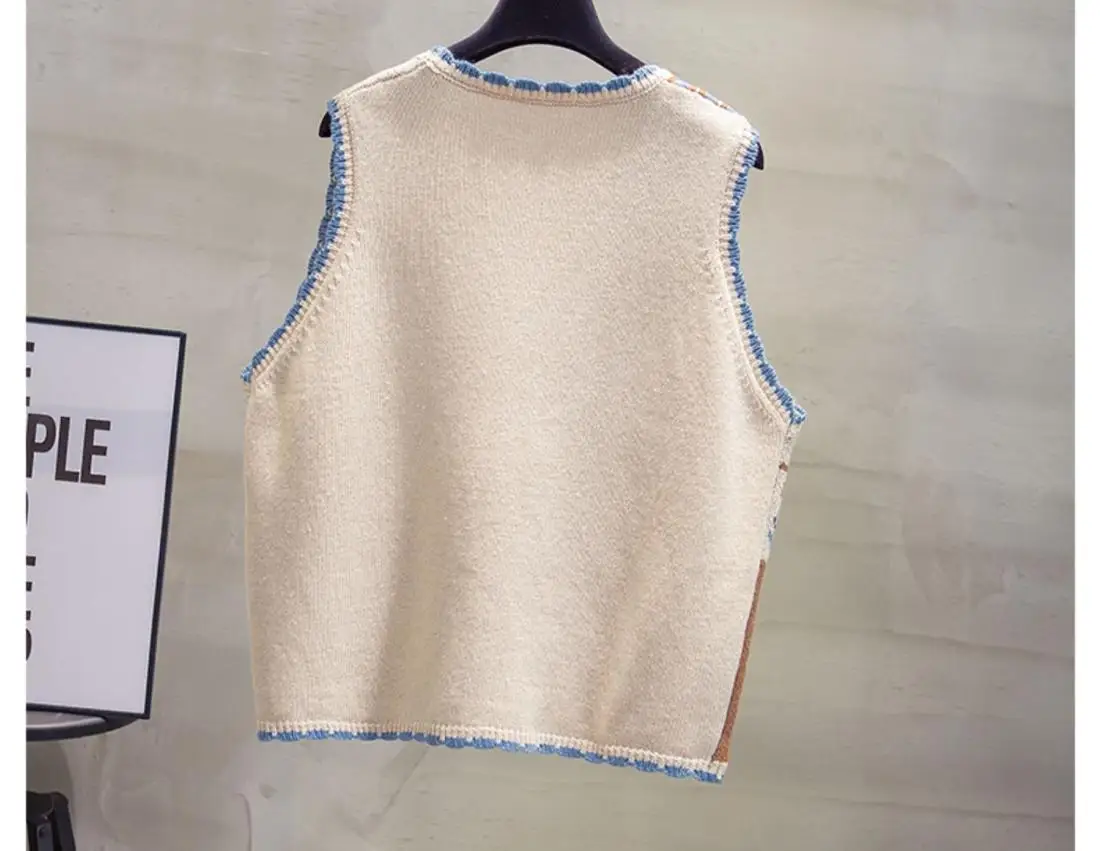 V-neck Knitted Cardigan Vest Women\'s Spring and Autumn New Style Loose Jacket Sweater Camisole Trendy Sleeveless Vest Tops