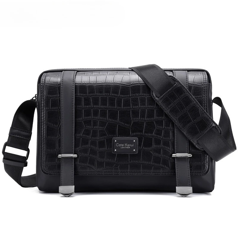 Crocodile Pattern Leather Men's Crossbody Bag Men Single Shoulder Bag Business Crossbody Bag For Men Large Capacity Satchels