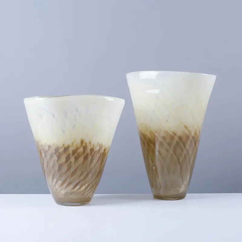 Modern Large Diameter Glass Vase For Living Room Decor Simple Color Matching Flower Bucket Front Desk Dried Floral