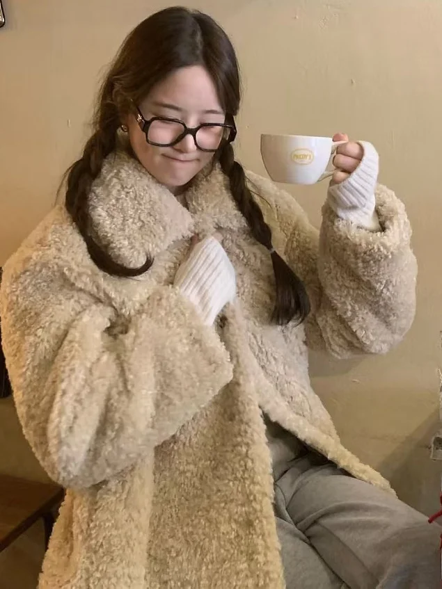 معطف كوري منفوش للنساء ملابس خارجية شتوية ناعمة حلوة ذات طابع رئيسي وياقة مقلوبة Plu Jaet Fem 2025 #3