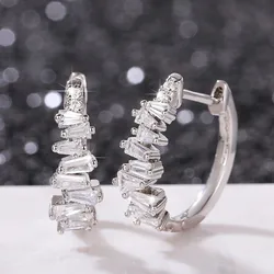 Huitan Chic Circle Earrings with Irregular Cubic Zirconia New Trendy Ear Hoop Earrings for Women Daily Wear Fancy Girls Jewelry