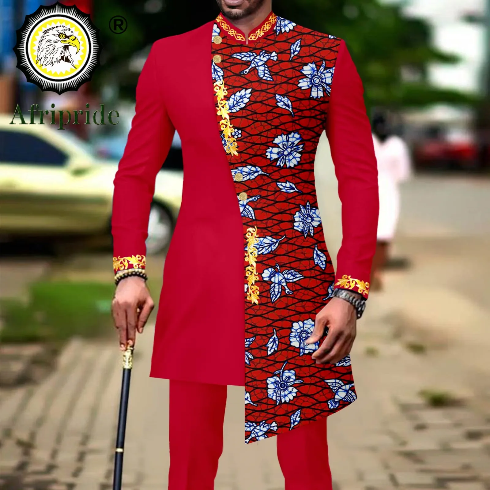 Traje de negocios para hombre, ropa africana, Blazer y pantalones con estampado bordado de un solo pecho, conjunto de 2 piezas, trajes Dashiki,