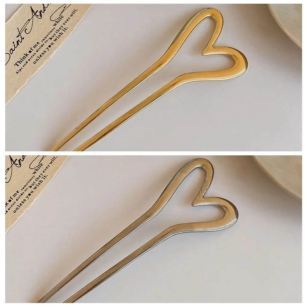 Simple Alloy U-รูปผมเครื่องมือทรงผม Headwear โลหะ Hairpin สไตล์เครื่องมืออุปกรณ์เสริมผม Love Heart Hair Stick Party