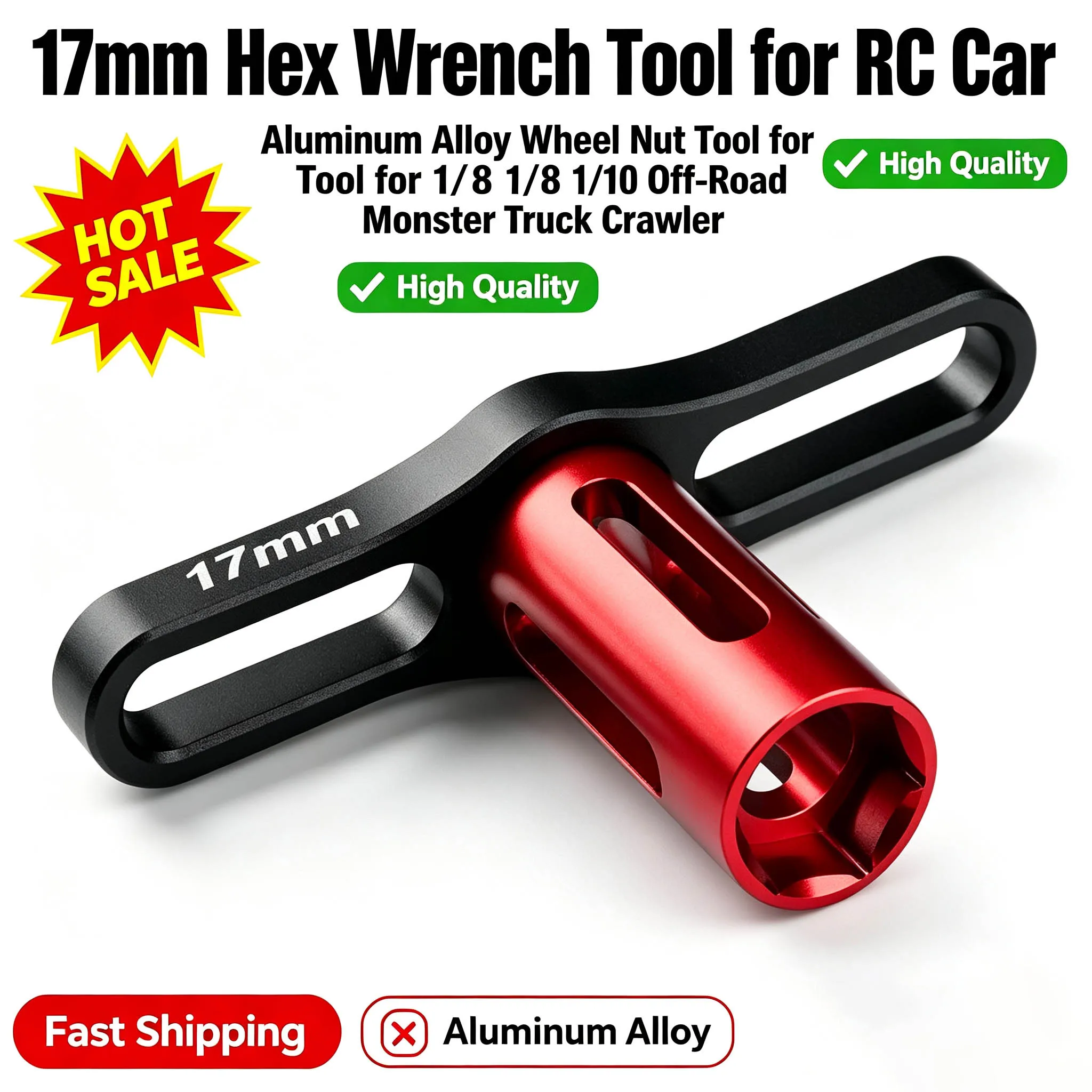 17mm Hex Wrench Wheel Nut Socket Tool Aluminum Alloy for 1/8 1/10 RC Car Off-Road Monster Truck Crawler Buggy Upgrade Parts Acce