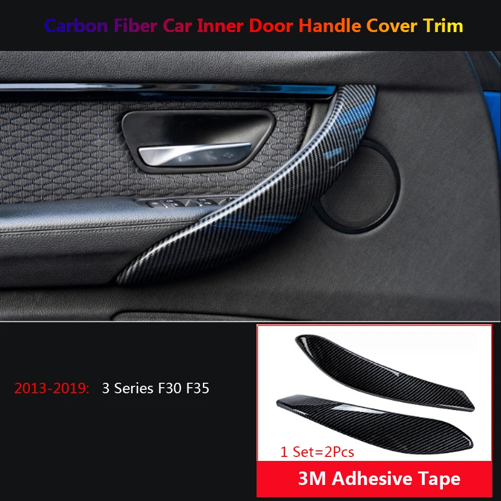 Carbon Fiber Car Inner Door Handle Sleeve Panel Cover Trim For BMW 3 Series F30 F35 Auto Interior Moulding Accessories 2Pcs