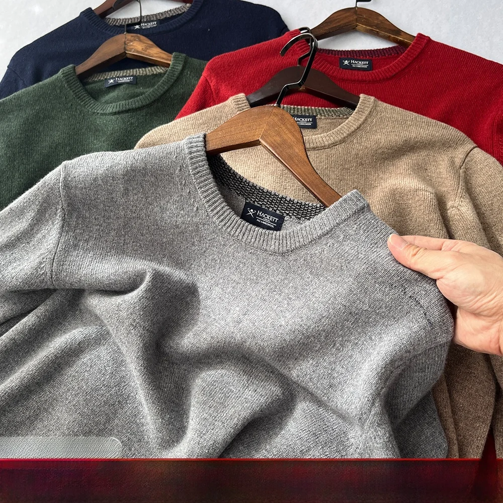 

Briti man Sle 00% шерстяной вязаный свитер круглый Ne Pure Color теплый осенне-зимний мужской пуловер