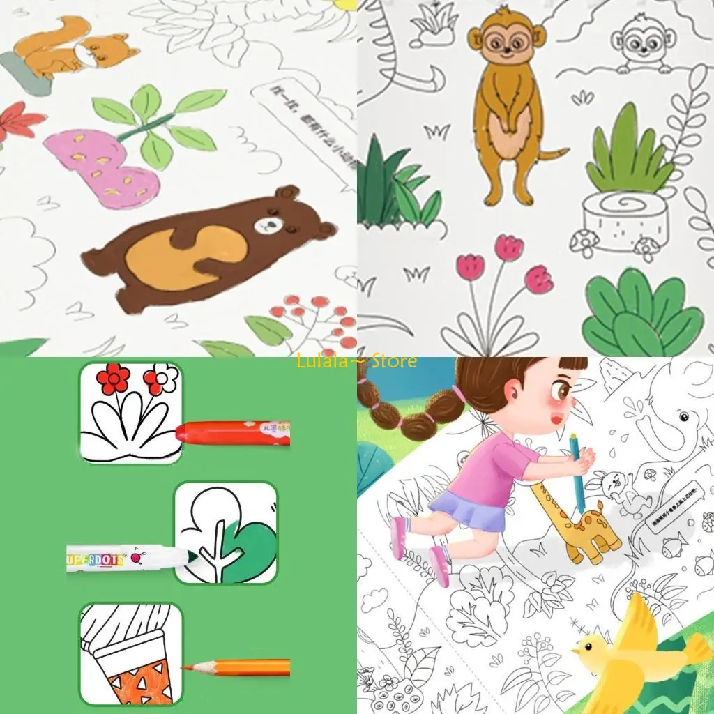 Y4QA 1000x43cm Trẻ Vẽ cuộn Trẻ Giấy tô màu tự làm Graffiti Cuộn