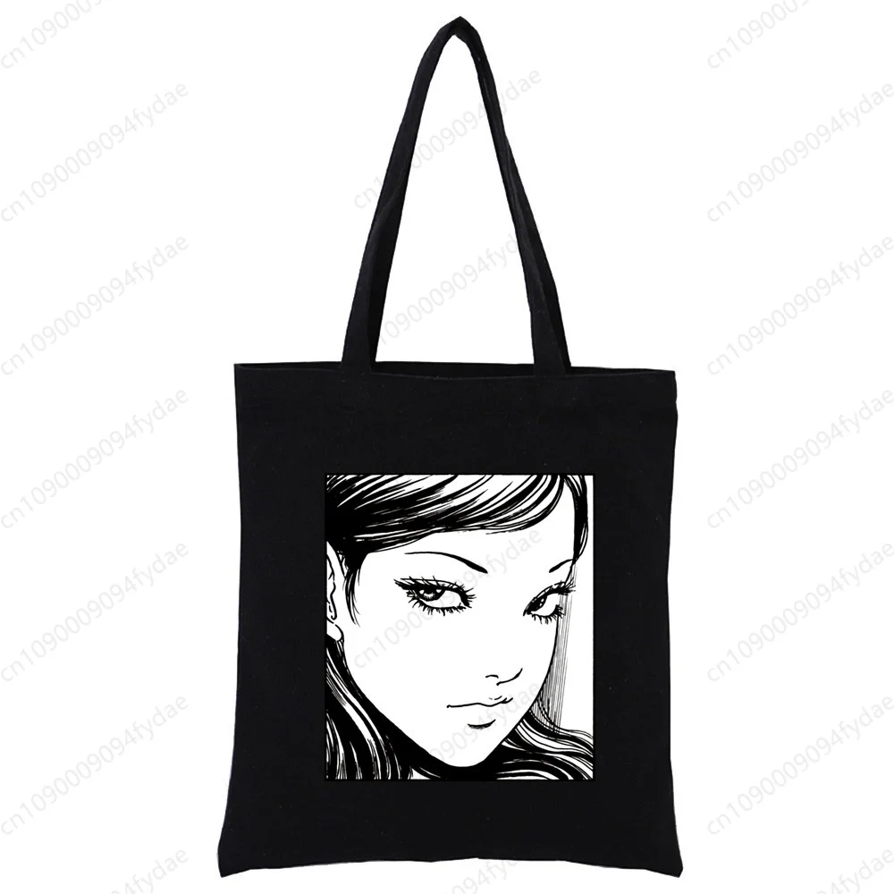 Ladies Shoulder Bags Popular Printed Junji Ito Tote Bags Casual Foldable Shopping Bag Linen Bag Outdoor Beach Bag