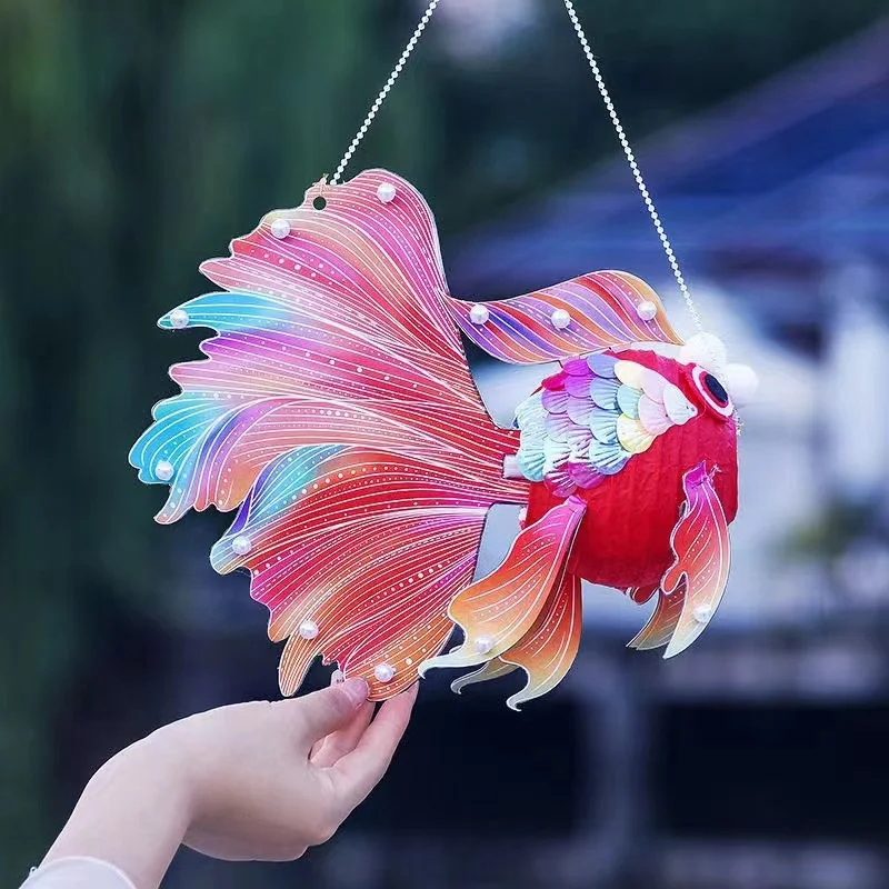 1PCS LED Light Kids Mid-Autumn Festival Lantern Blessings Chinese New Year Glow Handheld Lantern Glowing Koi Carp Fish Lantern
