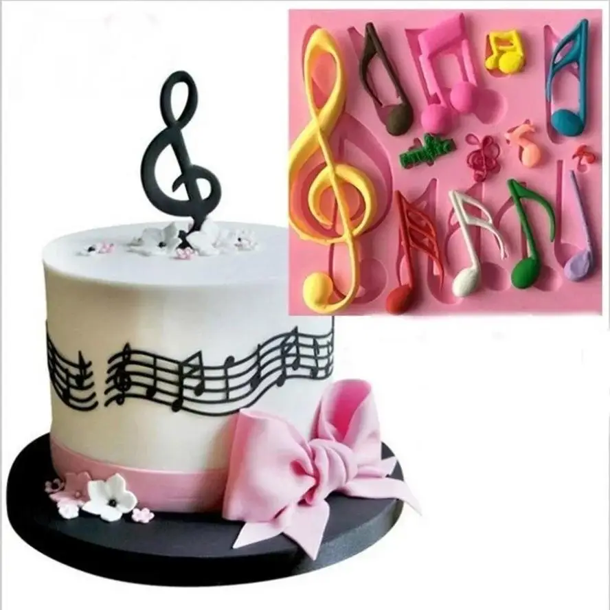 Nuevos moldes de silicona con forma de símbolo musical, herramientas musicales para decoración de tortas con fondant, moldes de arcilla polimérica al por mayor