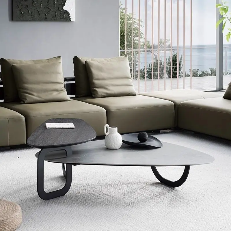 

AA Минималистичный журнальный столик из каменной плиты для гостиной, современный светлый роскошный изогнутый приставной столик для маленькой квартиры