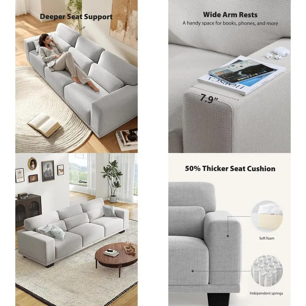 

Трехместный диван, диваны для гостиной с глубокими сиденьями и широкими подлокотниками, удобный трехместный диван 89 дюймов, поддерживающий, с утолщенными подушками