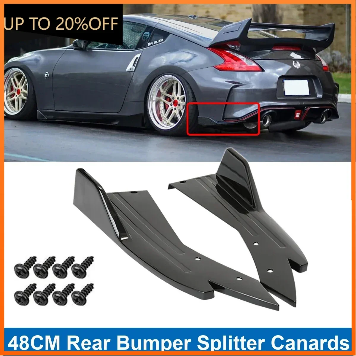 

48cm Front Rear Bumper Canard Winglet Spoiler Splitter Cover Sticker Universal For Nissan 370Z 350Z Car Tuning Accessories