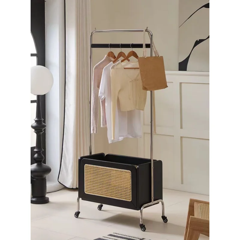 

Nordic-Style Multifunctional Space-Saving Coat Stand Boxwood Material with Wheels at Base Modern Living Room & Bedroom Shelving