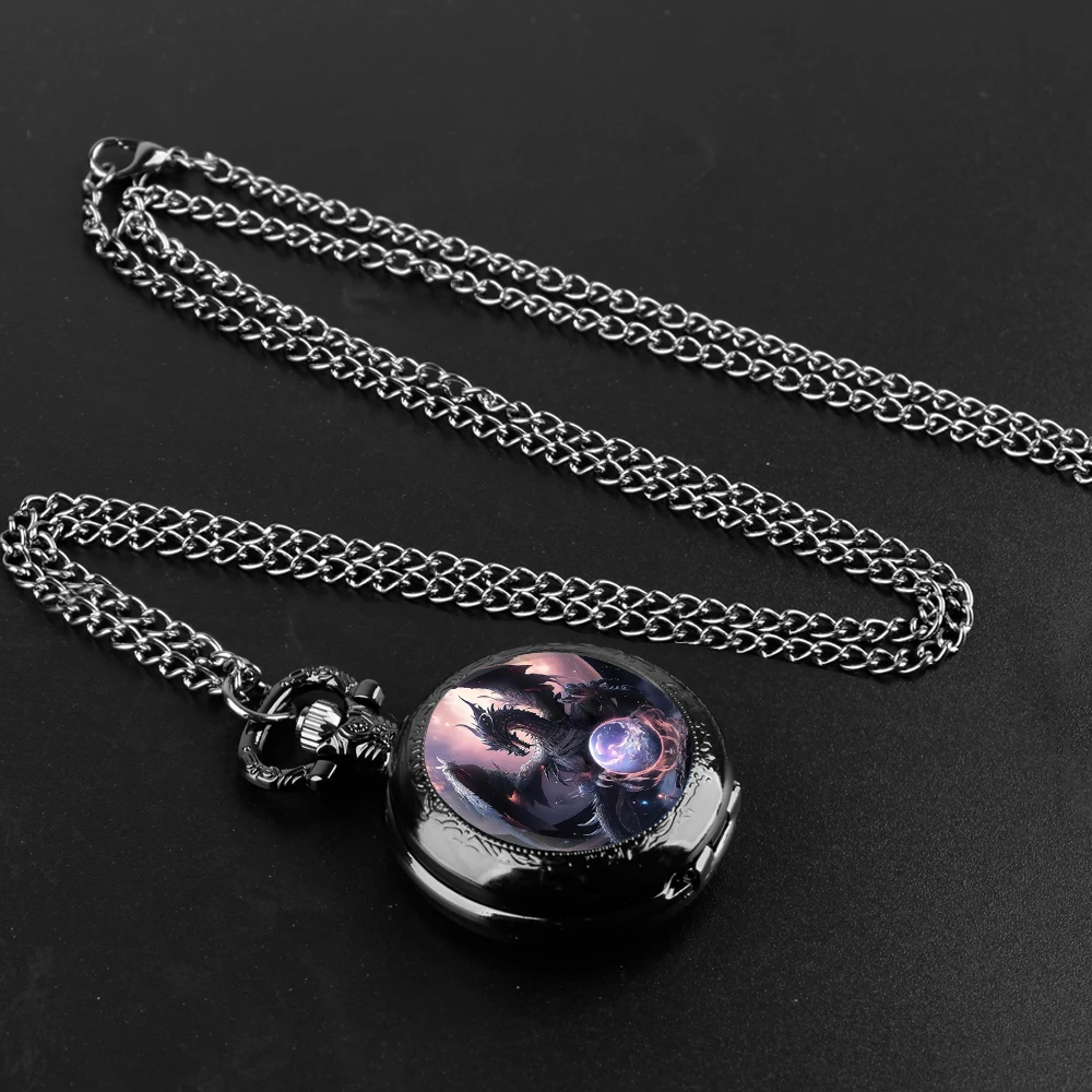 The ancient fairy dragon Design Quartz Pocket Watches for Women Men Watch Unique Pendant Clock Necklace Kids Jewelry Gifts