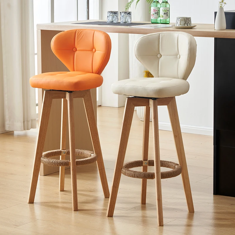 Modern simple solid wood high stool Household light luxury high chair Backrest rotating bar chair Front desk high stool
