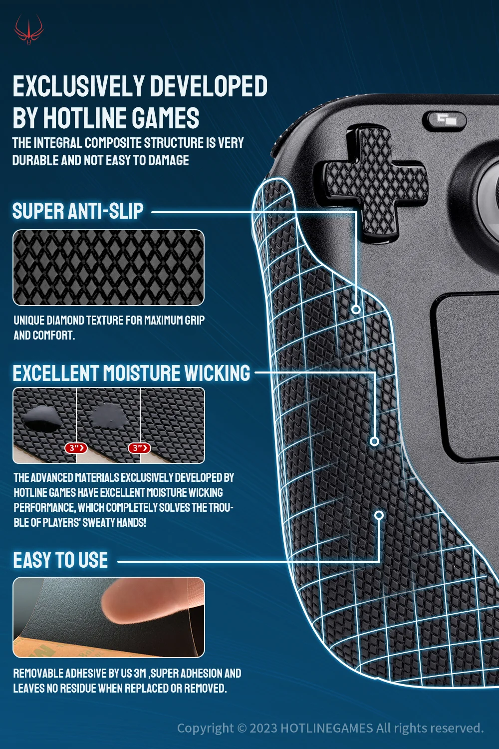 HOTLINE GAMES 2.0 Plus Controller Grip Tape Compatible With Steam Deck Handle Grips,Non-Slip,Sweat-Absorbent(Player Version) 3