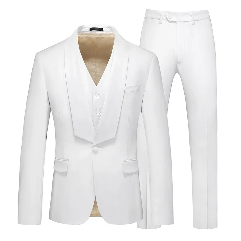 

LIBIELIY Men's Three-Piece Suit Set Green Fruit Collar Evening Dress Fashionable Cool Versatile Solid Color New Men's Wear