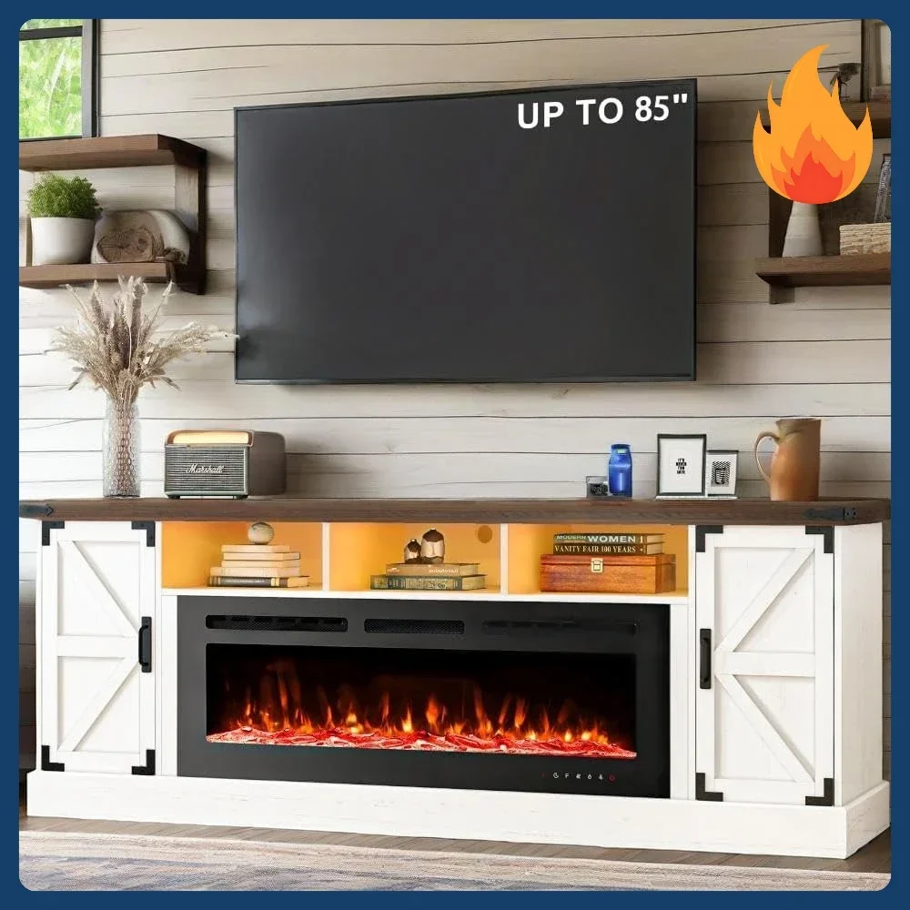 

Скидка! Тумба под телевизор 77 дюймов с электрическим камином для ТВ 85 дюймов, электрический камин 50 дюймов, розетка, LED-подсветка, мультимедийный центр в стиле фермерского дома