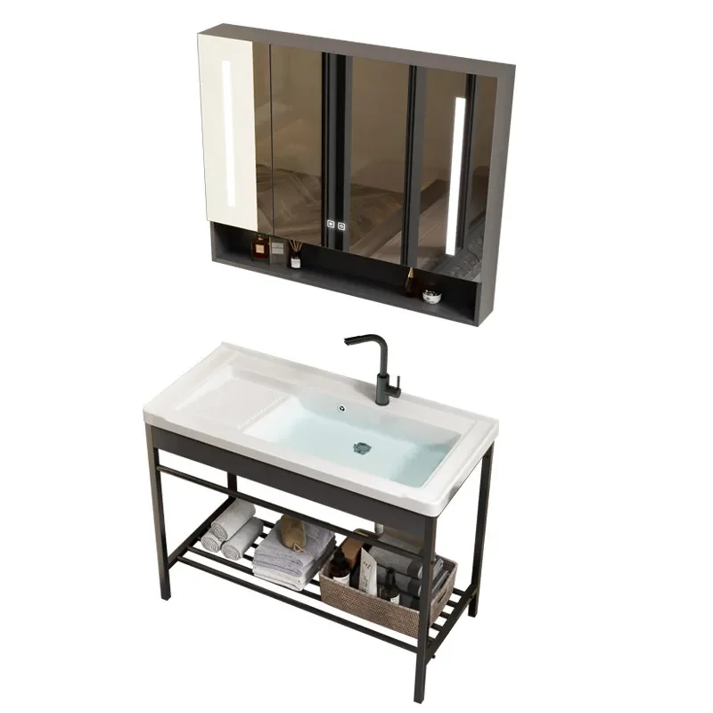 Ceramic Laundry Sink with Stainless Steel Bracket and Rubbing Board Integrated Wash Basin for Balcony Utility Room