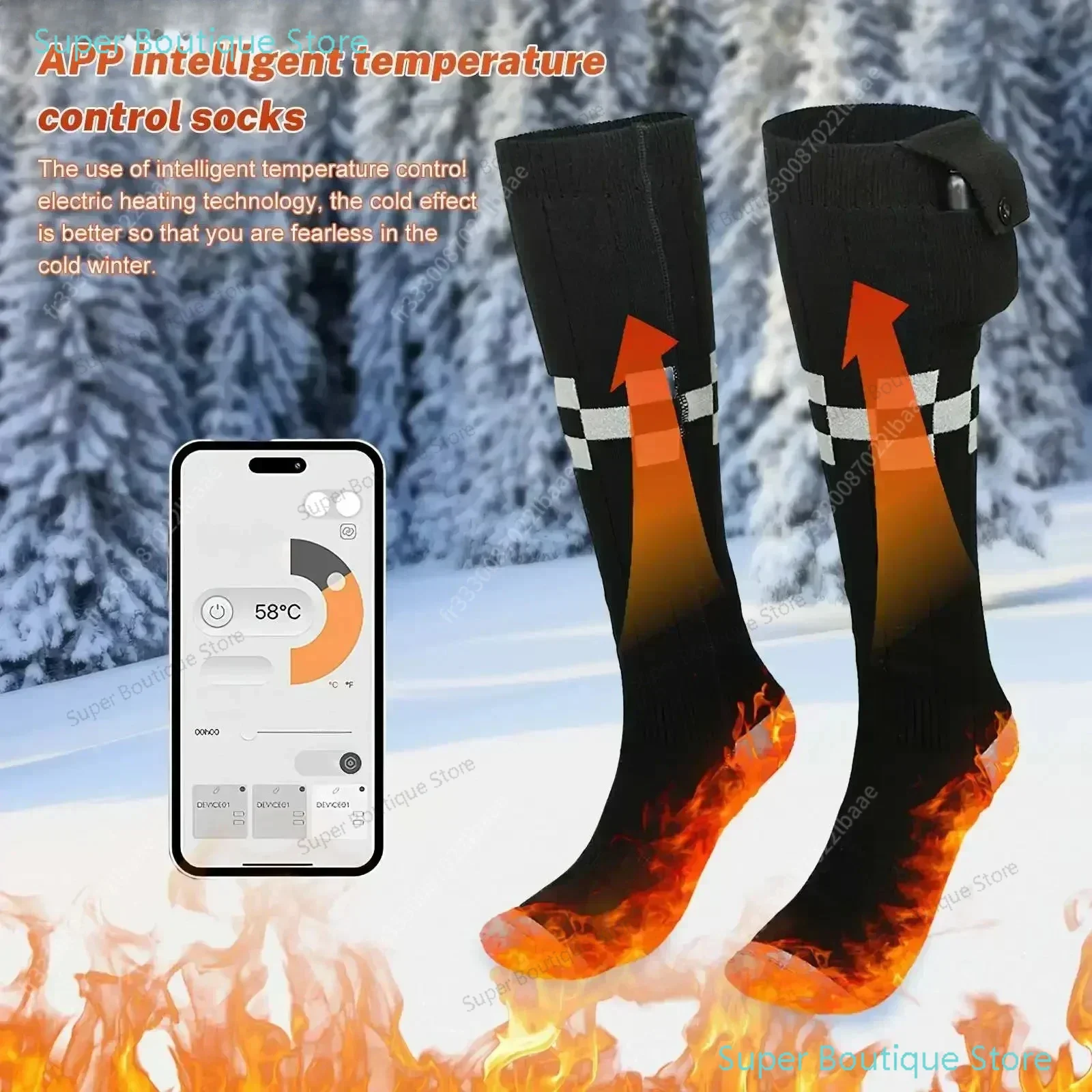 Chaussettes chauffantes avec télécommande par application, batterie Rechargeable 6000/5000mAh, chauffage électrique thermique d'hiver, bas épais, 3 vitesses