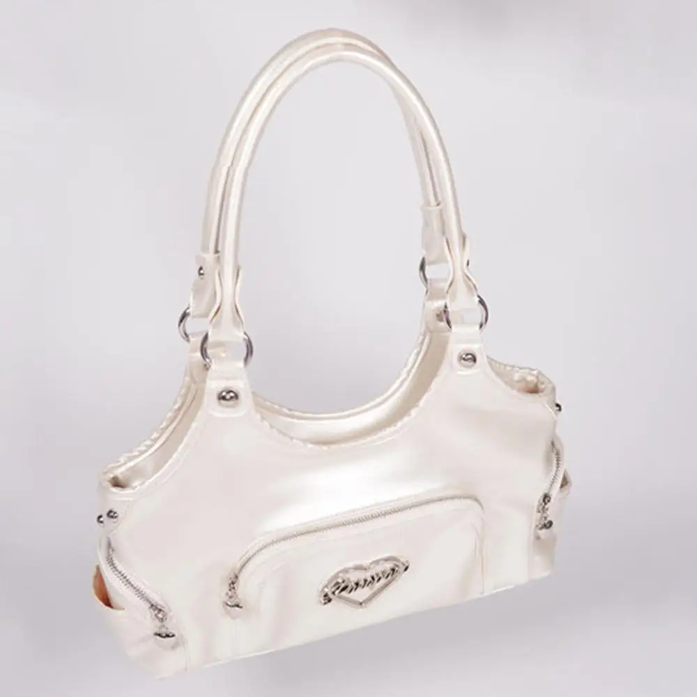 American Pearl White Shoulder Bag Multiple Pockets Heavy-Duty Women's Hobo Handbags Y2K Large Capacity Tote Bag for Women