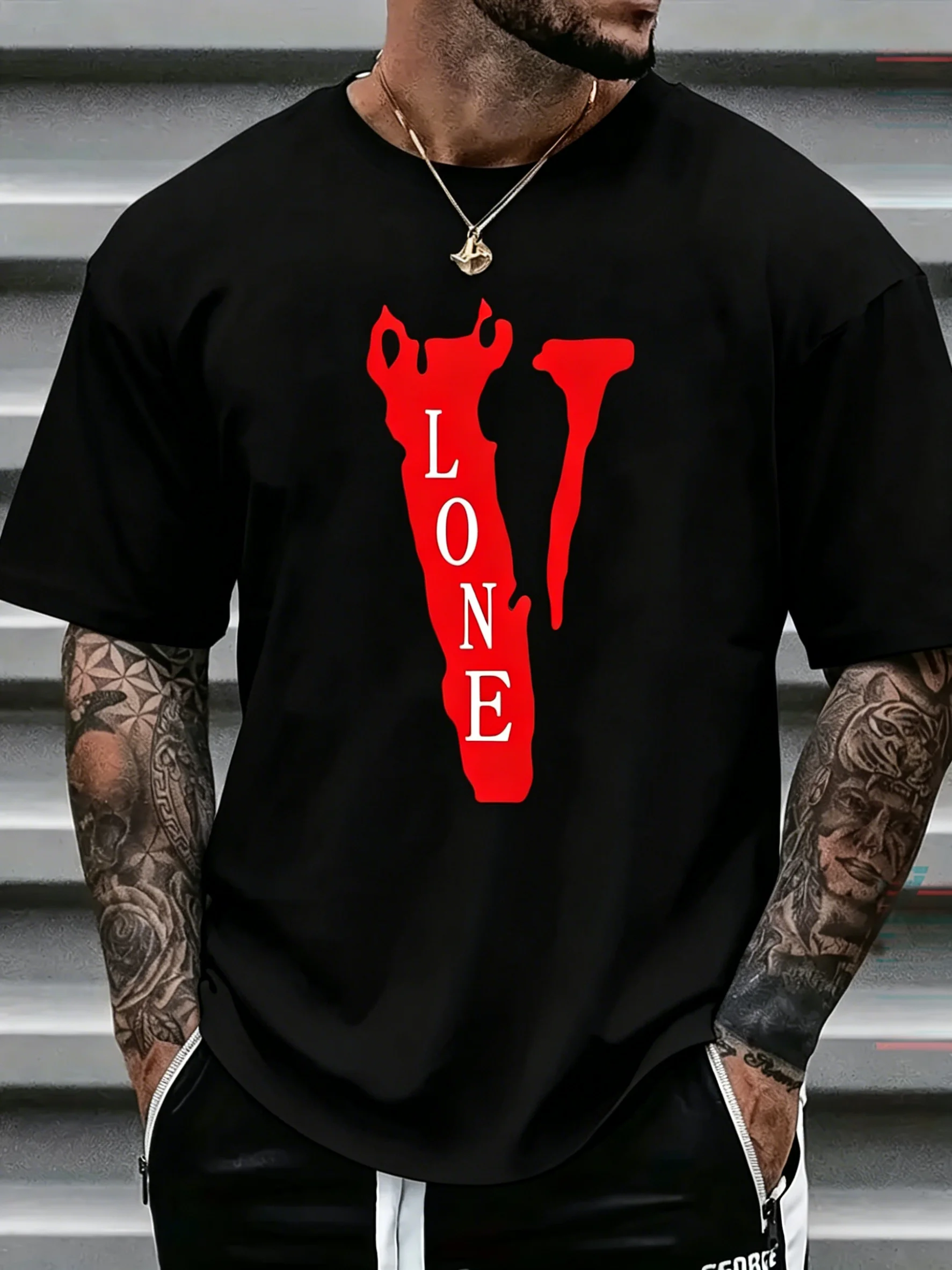 Retro Y2K Streetwear Tee, V‑Shape Letter Graphic, 100%‑Cotton O‑Neck Short‑Sleeve, Men Casual Unisex Couple T‑Shirt