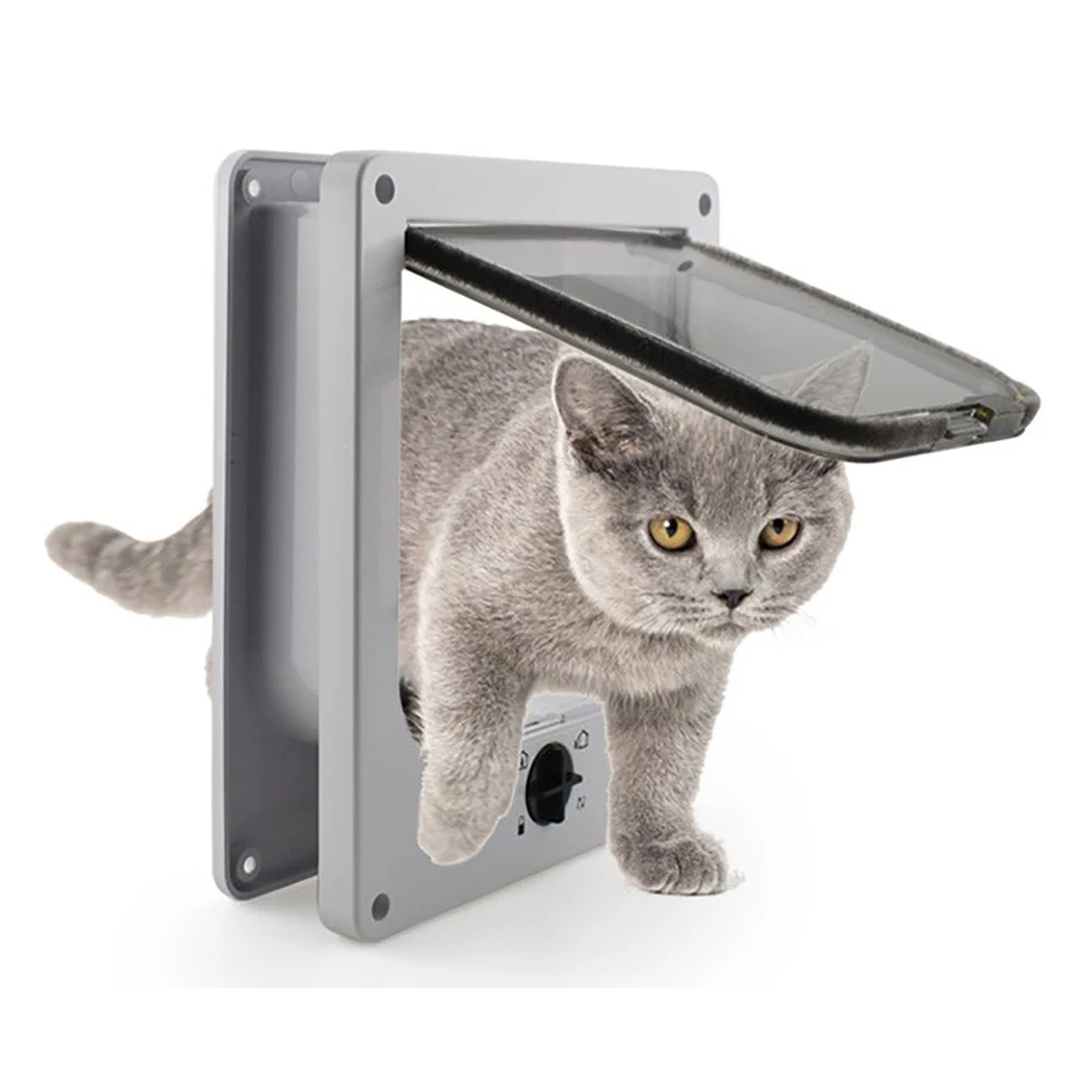 Dog Cat Flap Door With 4 Way Security Lock Entrance Exit Control Kitten Puppy Small Pet ABS Plastic Gates Doors Pet Supplies