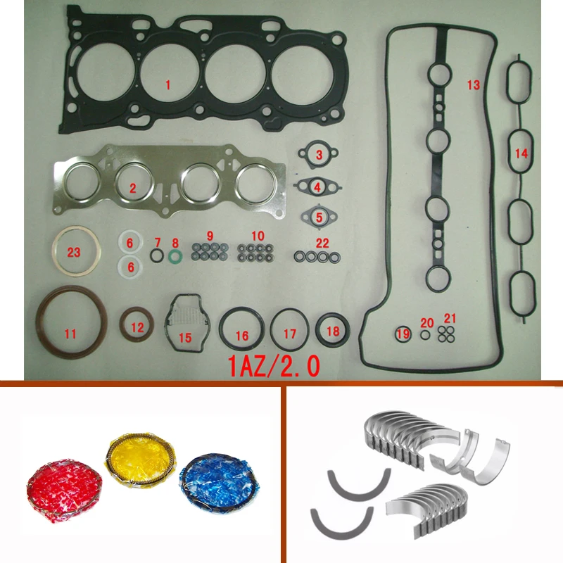 

1AZ 1AZFE 1AZ-FE Engine Full Gasket Set kit connecting rod bearing piston ring for Toyota RAV 4 Carina Corona Picni CAMRY 2.0L