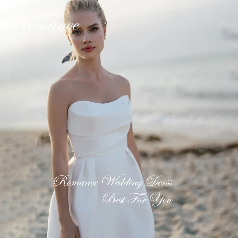 Vestido De Novia clásico plisado corto con cuello barco, corte en A, sin mangas, espalda abierta, satén, personalizado