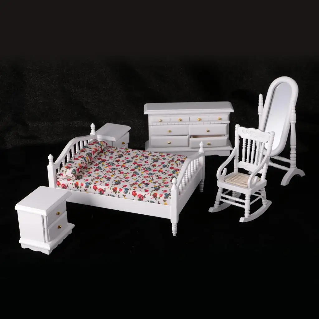 1:12 Dollhouse Miniature Furniture Set European Retro Bedroom Accessories 6 Pcs/Set