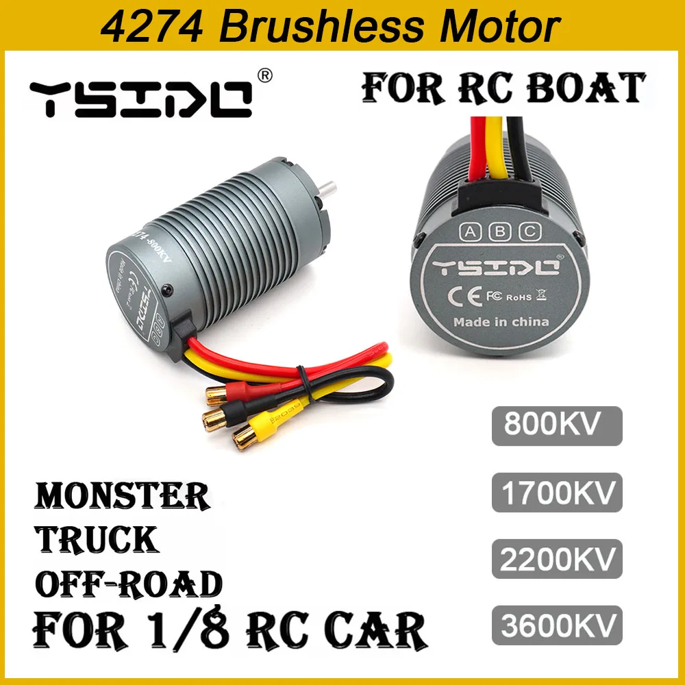 YSIDO 4274 Brushless Motor for 1/8  Arrma Traxxas Wltoys HSP RC Racing Monster Truck Off Road Buggy RC Car Parts & Accs